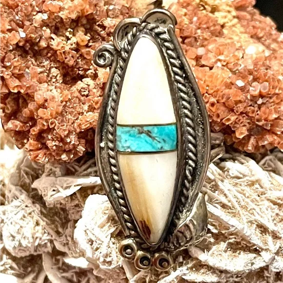 Sterling Hallmarked Turquoise & Bone Ring